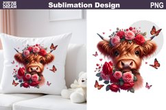 Cute Highland Cow Roses Sublimation | Baby Cow Clipart Product Image 1