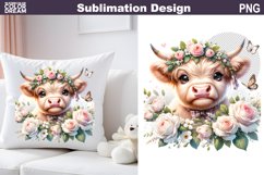 Cute Highland Cow Roses Sublimation | Baby Cow Clipart Product Image 1