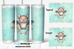 20 oz Tumbler Sublimation Wrap PNG | Cute Bat with Glitter Product Image 1