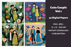 Whimsical Couple Digital Paper, 40 High Quality PNG &amp; JPEG Product Image 1