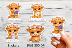 Cute highland cow stickers printable | Farm animal stickers Product Image 1