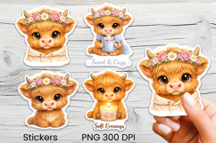 Cute highland cow stickers printable | Farm animal stickers Product Image 1