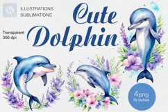 Cute Dolphin Watercolor clipart, print design 1PNG Product Image 1