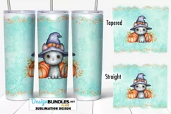 20 oz Tumbler Sublimation Wrap PNG | Halloween Cat Glitter Product Image 1
