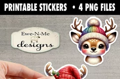 Cute Reindeer in Hats Printable Stickers | 4 PNG Stickers Product Image 3