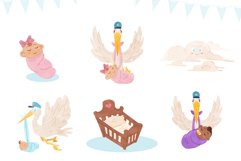 Cute Storks Watercolor Style Clip Art Product Image 3