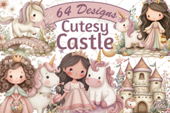 Princess and Unicorn Clip Art PNG Magical Mini World Product Image 1