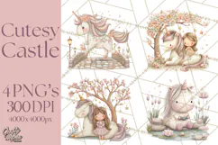 Princess and Unicorn Clip Art PNG Magical Mini World Product Image 1