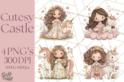 Princess and Unicorn Clip Art PNG Magical Mini World Product Image 1