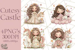 Princess and Unicorn Clip Art PNG Magical Mini World Product Image 1