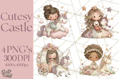 Princess and Unicorn Clip Art PNG Magical Mini World Product Image 1