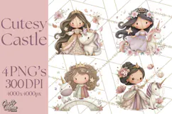 Princess and Unicorn Clip Art PNG Magical Mini World Product Image 1