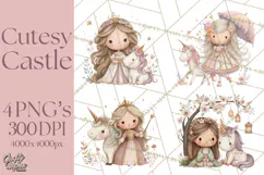 Princess and Unicorn Clip Art PNG Magical Mini World Product Image 1