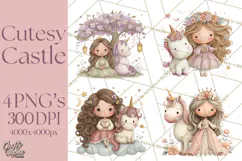 Princess and Unicorn Clip Art PNG Magical Mini World Product Image 1