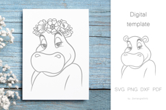 Hippo in flower crown, Cute Baby Animal SVG cut files Product Image 1