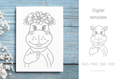Hippo in flower crown, Cute Baby Animal SVG cut files Product Image 1