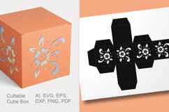 Cuttable Cube Candy Box with Ornate Flower Shaped Holes SVG