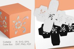 Cuttable Cube Candy Box with Ornate Flower Shaped Holes SVG