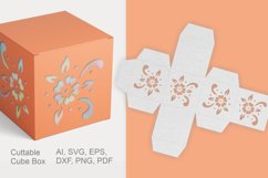 Cuttable Cube Candy Box with Ornate Flower Shaped Holes SVG