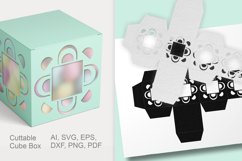 Cuttable Cube Favor Box with Decorated Window Holes SVG