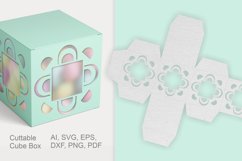 Cuttable Cube Favor Box with Decorated Window Holes SVG