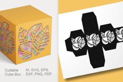 Cuttable Cube Favor Box with Leaves SVG