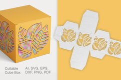 Cuttable Cube Favor Box with Leaves SVG