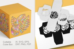 Cuttable Cube Favor Box with Leaves SVG