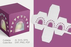 Cuttable Cube Gift Box with Triangles and Rounded Window SVG