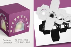 Cuttable Cube Gift Box with Triangles and Rounded Window SVG
