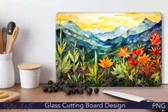 Glass Cutting Board Design | Watercolor Mountains PNG Product Image 1