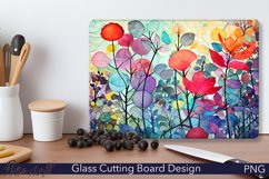 Glass Cutting Board Design | Watercolor Leaves | Blue PNG Product Image 1