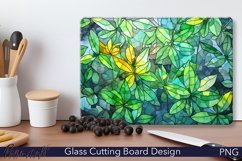 Glass Cutting Board Design | Watercolor Leaves | Green PNG Product Image 1