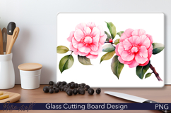 Glass Cutting Board Design | pink flowers Product Image 1