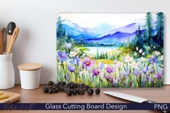 Glass Cutting Board Design | Flowers and Mountains Product Image 1