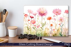 Glass Cutting Board Design | Pink Watercolor Meadow PNG Product Image 1
