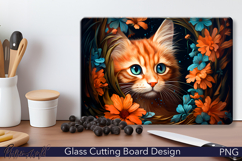 Glass Cutting Board Design | Cat and Orange Flowers Product Image 1