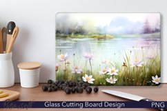 Glass Cutting Board Design | Lake with Rain Lilies Product Image 1