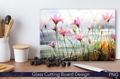 Glass Cutting Board Design | Pink flowers meadow | Colorful Product Image 1