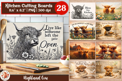 Highland Cow Cutting Board Bundle | 28 Farmhouse Kitchen PNG Product Image 1