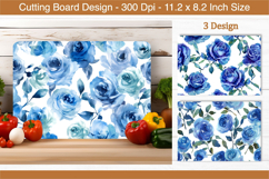 Watercolor Blue Rose Flower Cutting Board | Cutting Board Product Image 1