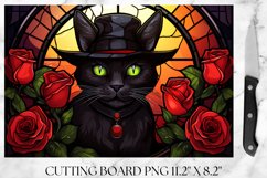 Halloween Black Cat Stained Glass Cutting Board Sublimation Product Image 1