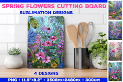 Spring Flower Stained Glass Cutting Board Sublimation Design Product Image 1