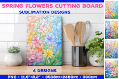 Spring Flower Stained Glass Cutting Board Sublimation Design Product Image 1
