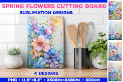 Spring Flower Stained Glass Cutting Board Sublimation Design Product Image 1