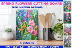 Spring Flower Stained Glass Cutting Board Sublimation Design Product Image 1