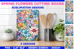 Spring Flower Stained Glass Cutting Board Sublimation Design Product Image 1