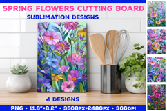 Spring Flower Stained Glass Cutting Board Sublimation Design Product Image 1