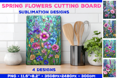 Spring Flower Stained Glass Cutting Board Sublimation Design Product Image 1