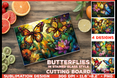 Cutting Board Design with Stained Glass Style Butterfly PNG Product Image 1